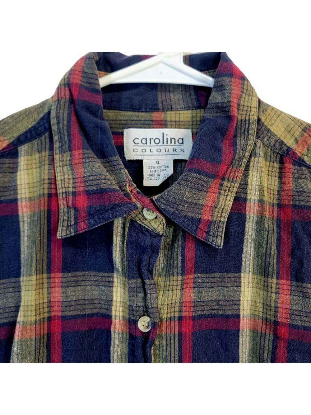 Vintage 90s Plaid Long Button Shirt Women XL Collar Top Work Casual 14 16 Spring